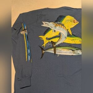 Guy Harvey Blue Long Sleeve Shirt with Fish Graphic. 2xl. Vintage.